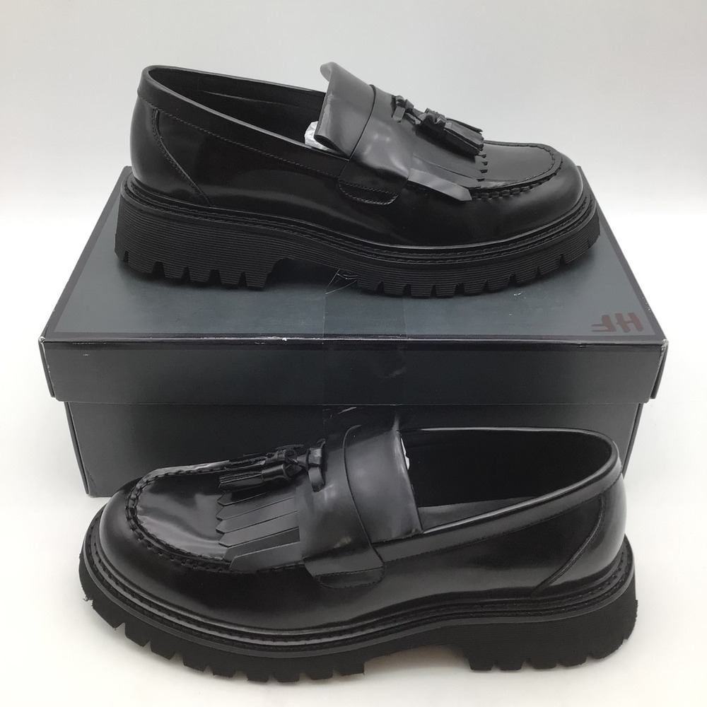 Steve Madden Zev Black Box Leather Tassel Lug Sole Loafers Mens Size 9 NEW